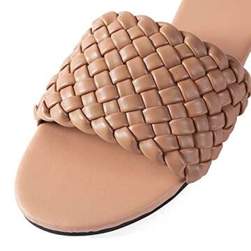 Mtzyoa Women Flat Sandals Woven Crossover Leather Summer Slip on Open toe Slingback Flip Flops Nude 8