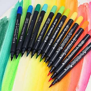 Watercolor Brush Pens Dual Tip Set (12 Color) with Fineliners Art Markers, and Highlighters for Adult Coloring Books, Art, Sketching, Calligraphy, Manga, Bullet Journal