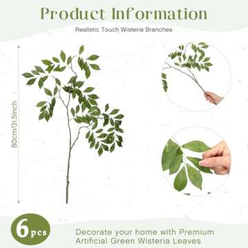 Daifunli 6pcs Faux Stems and Branches for Vase 31.5inch Fake Plants Artificial Greenery Stems Faux B...