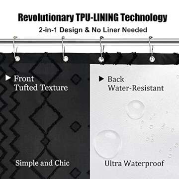 NixiYa Black Shower Curtain Boho Chic Elegant Design