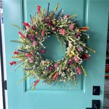 Spring Artificial Daisy Lavender Wreath 20inch Wildflower Summer Silk Wreaths for Front Door Home Wa...