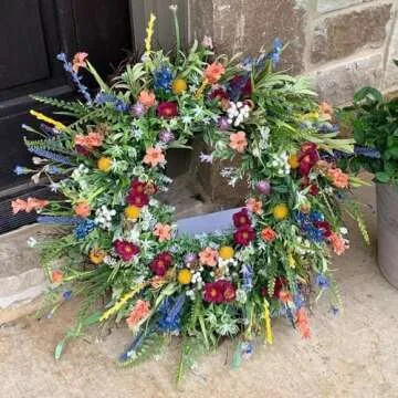 Spring Artificial Daisy Lavender Wreath 20inch Wildflower Summer Silk Wreaths for Front Door Home Wall Wedding Festival Farmhouse Holiday Decor (A-18inch)