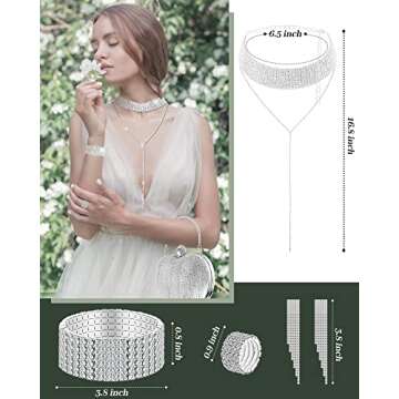 MTLEE 5 Pcs Heart Purse Rhinestone Tassel Evening Clutch Bag Valentine's Day Jewelry Set for Women Wedding Dinner (Silver)