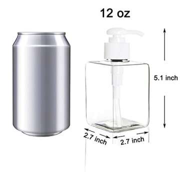 Youngever 5 Pack Clear Plastic Square Pump Bottles, Refillable Plastic Pump Bottles for Dispensing Lotions, Shampoos (12 Ounce)