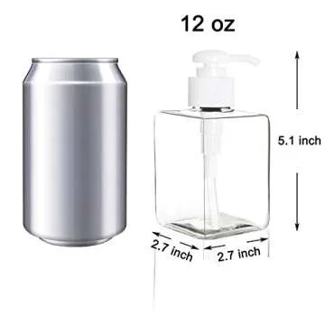 Youngever 5 Pack Clear Plastic Square Pump Bottles, Refillable Plastic Pump Bottles for Dispensing Lotions, Shampoos (12 Ounce)