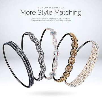 Teenitor 5pcs Rhinestone Beaded Headbands, No Slip Jeweled Head Wraps Women Girls Hair Headbands