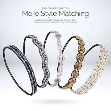 Teenitor 5pcs Rhinestone Beaded Headbands, No Slip Jeweled Head Wraps Women Girls Hair Headbands