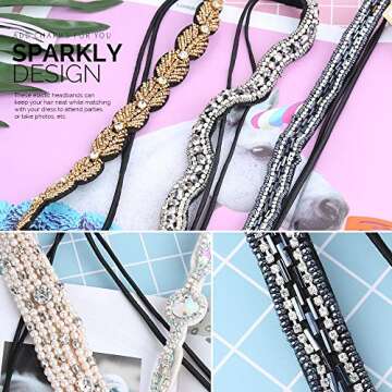 Teenitor 5pcs Rhinestone Beaded Headbands, No Slip Jeweled Head Wraps Women Girls Hair Headbands