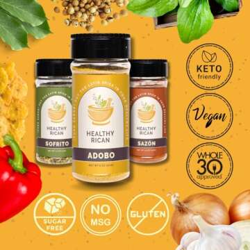Healthy Rican Herbs Spice Seasoning Mix Adobo Sazon Sofrito Dry Non GMO No Preservatives MSG Artificial Coloring Gluten Free Diabetes Keto Friendly Whole 30 Approved Variety Bundle (3 Pack)