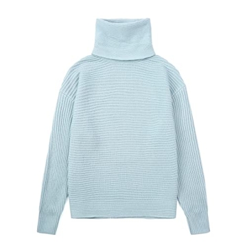 chouyatou Women's Turtleneck 2 Piece Outfits Ribbed Knit Sweater Midi Pencil Skirt Set (Small, Blue)