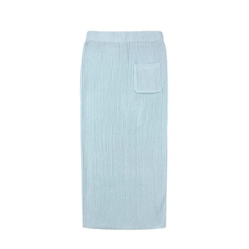 chouyatou Women's Turtleneck 2 Piece Outfits Ribbed Knit Sweater Midi Pencil Skirt Set (Small, Blue)