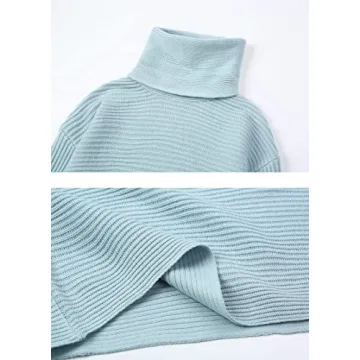 chouyatou Women's Turtleneck 2 Piece Outfits Ribbed Knit Sweater Midi Pencil Skirt Set (Small, Blue)