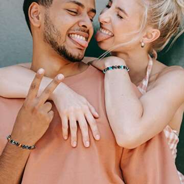 BOMAIL 10Pcs Triple Protection Bracelet - Hematite Black Obsidian Tiger Eye Stone Beaded Bracelets Set for Women Men Stress Relief Healing Yoga Stretch Bracelets for Bring Luck and Prosperity