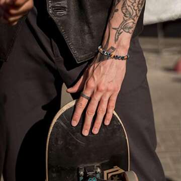 BOMAIL 10Pcs Triple Protection Bracelet - Hematite Black Obsidian Tiger Eye Stone Beaded Bracelets Set for Women Men Stress Relief Healing Yoga Stretch Bracelets for Bring Luck and Prosperity