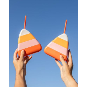 Packed Party Fun Novelty Candy Corn Drink Sipper Bottles Cup, Halloween Decoration for Party 14 ounces, Set of 6