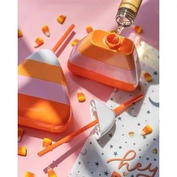 Packed Party Fun Novelty Candy Corn Drink Sipper Bottles Cup, Halloween Decoration for Party 14 ounces, Set of 6