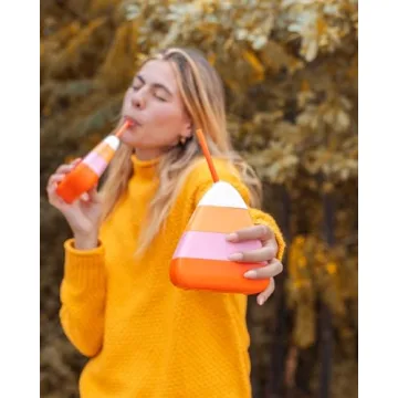 Packed Party Fun Novelty Candy Corn Drink Sipper Bottles Cup, Halloween Decoration for Party 14 ounces, Set of 6