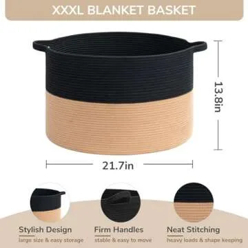 INDRESSME XXXLarge Cotton Rope Storage Basket for Home