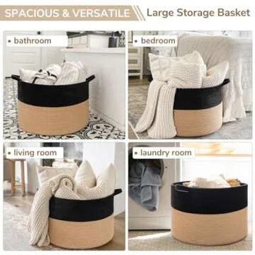INDRESSME XXXLarge Cotton Rope Storage Basket for Home