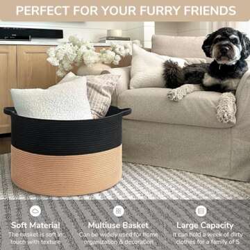 INDRESSME XXXLarge Cotton Rope Basket Woven Baby Laundry Basket Blanket Basket Toy Basket with Handle Comforter Cushions Storage Bin Thread Laundry Hamper - 21.7" x 21.7" x 13.8"