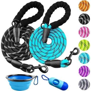 DOYOO 2 Pack Dog Leash 6 FT Thick Durable Nylon Rope - Comfortable Padded Handle Reflective Rope Dog...
