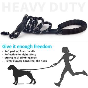 DOYOO 2 Pack Dog Leash 6 FT Thick Durable Nylon Rope - Comfortable Padded Handle Reflective Rope Dog Leash for Medium Large Dogs with Collapsible Pet Bowl and Garbage Bags (6FT-Blue + Black)