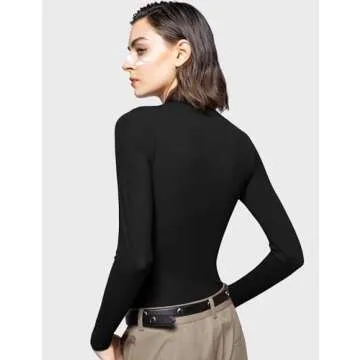 PUMIEY Women's Turtleneck Long Sleeve Shirt - Jet Black
