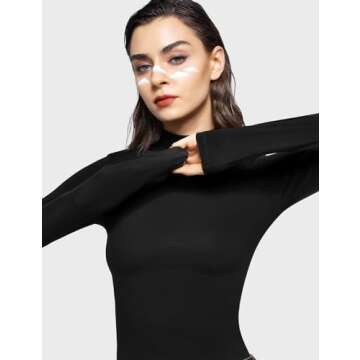 PUMIEY Women's Turtleneck Long Sleeve Shirt - Jet Black