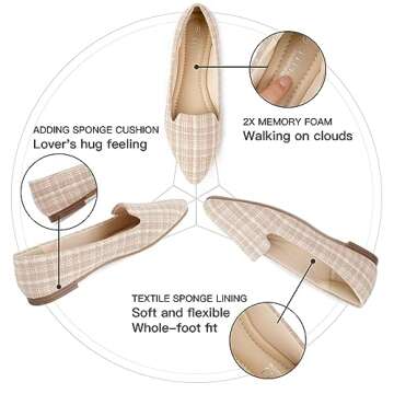 MUSSHOE Women Flats Comfortable Pointed Toe Fall Winter Flat Shoes for Women,Nude Plaid 7.5