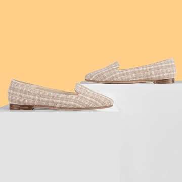 MUSSHOE Women Flats Comfortable Pointed Toe Fall Winter Flat Shoes for Women,Nude Plaid 7.5