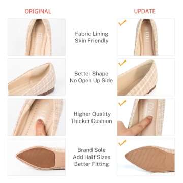 MUSSHOE Women Flats Comfortable Pointed Toe Fall Winter Flat Shoes for Women,Nude Plaid 7.5