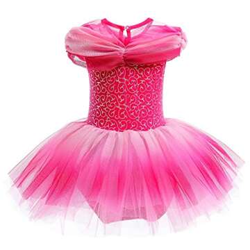 REXREII Toddler Girls Aurora Princess Ballerina Tutu Dress Halloween Fancy Dress Up Costume 5-6T