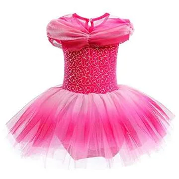 REXREII Toddler Girls Aurora Princess Ballerina Tutu Dress Halloween Fancy Dress Up Costume 5-6T
