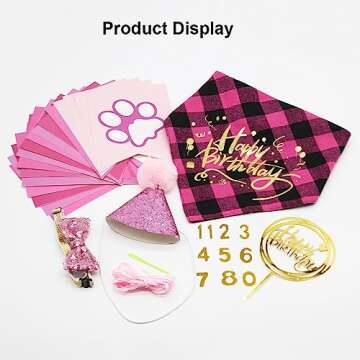 ADOGGYGO Dog Birthday Girl Bandana, Puppy 1st Birthday Party Supplies, Pet Party Hat Scarf Bowtie Banner Set for Small Medium Dogs (Small&Medium)