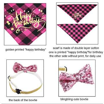 ADOGGYGO Dog Birthday Girl Bandana, Puppy 1st Birthday Party Supplies, Pet Party Hat Scarf Bowtie Banner Set for Small Medium Dogs (Small&Medium)