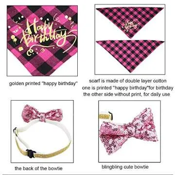 ADOGGYGO Dog Birthday Girl Bandana, Puppy 1st Birthday Party Supplies, Pet Party Hat Scarf Bowtie Banner Set for Small Medium Dogs (Small&Medium)