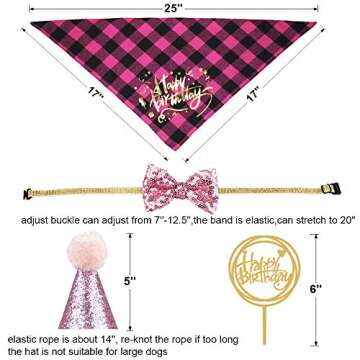 ADOGGYGO Dog Birthday Girl Bandana, Puppy 1st Birthday Party Supplies, Pet Party Hat Scarf Bowtie Banner Set for Small Medium Dogs (Small&Medium)