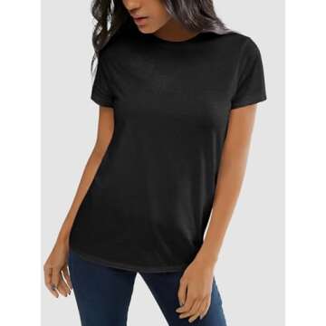 ATHMILE Ladies Tops and Short Sleeve T Shirts for Women Round Neck Simple Clothes Basic Tee 2025 Trendy Black