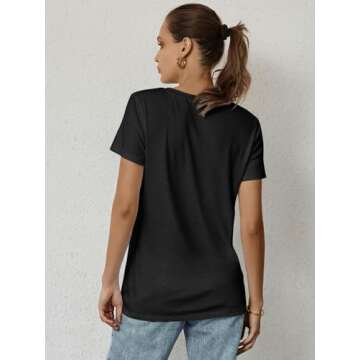 ATHMILE Ladies Tops and Short Sleeve T Shirts for Women Round Neck Simple Clothes Basic Tee 2025 Trendy Black