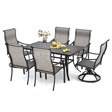 HAPPATIO Patio Dining Set,7 Piece Outdoor Dining Set,Patio Furniture Sets,2 Swivel Dining Chairs,4 R...
