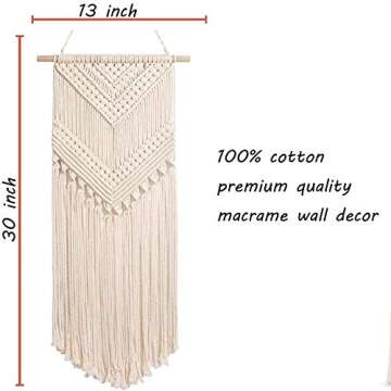 Macrame Wall Hanging Small Woven Tapestry, Boho Chic Bohemian Art Geometric Decoration for Home Wall Decor, Dorm room, Apartment, Party Decorations, 33" L x 13" W