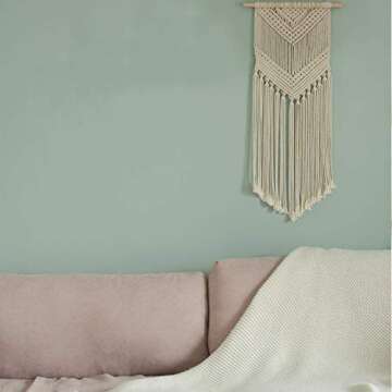 Macrame Wall Hanging Small Woven Tapestry, Boho Chic Bohemian Art Geometric Decoration for Home Wall Decor, Dorm room, Apartment, Party Decorations, 33" L x 13" W