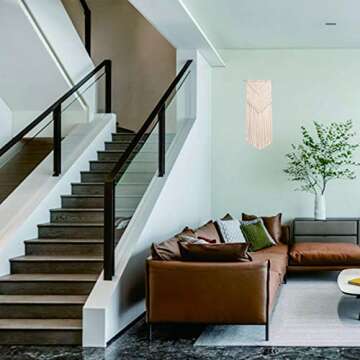 Macrame Wall Hanging Small Woven Tapestry, Boho Chic Bohemian Art Geometric Decoration for Home Wall Decor, Dorm room, Apartment, Party Decorations, 33" L x 13" W