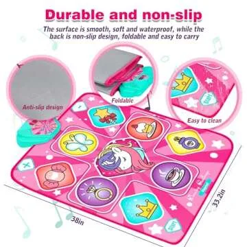 Kusntin Unicorn Dance Mat, Dance Mixer Rhythm Step Play Mat, Pink Dance Pad with LED Lights, Adjustable Volume, Built-in Music, 5 Game Modes, Xmas B-Day Gifts for 3-12 Years Old Girls Toys