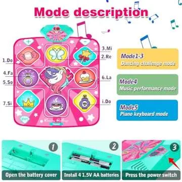 Kusntin Unicorn Dance Mat, Dance Mixer Rhythm Step Play Mat, Pink Dance Pad with LED Lights, Adjustable Volume, Built-in Music, 5 Game Modes, Xmas B-Day Gifts for 3-12 Years Old Girls Toys
