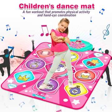 Kusntin Unicorn Dance Mat, Dance Mixer Rhythm Step Play Mat, Pink Dance Pad with LED Lights, Adjustable Volume, Built-in Music, 5 Game Modes, Xmas B-Day Gifts for 3-12 Years Old Girls Toys