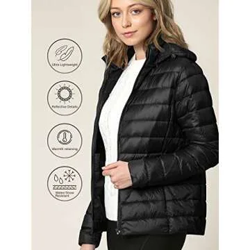 Lock and Love Women's Packable Down Jacket with Hoodie