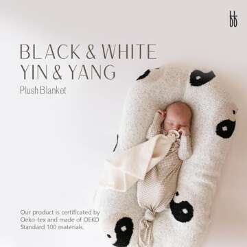 forever french Baby Plush Blanket | for Infant Toddler and Newborn | Receiving Blanket | 100% Microfiber Feather Yarn | Soft Warm Cozy for Crib Stroller & Travel | 45"x45" (Ying Yang)