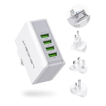LENCENT Multiple USB Wall Charger, [22W/4.4A] 4 Port USB Travel Power Adapter, All in One Worldwide ...