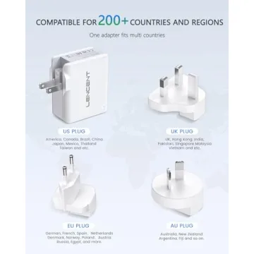 LENCENT Multiple USB Wall Charger, [22W/4.4A] 4 Port USB Travel Power Adapter, All in One Worldwide Cell Phone Charger With UK US EU European Australia, International Block Cube Plug for iPhone & IPad